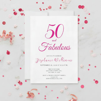 Invitation Script 50 et Fabuleux Rose Fête d'anniversaire 50
