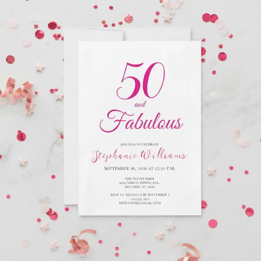 Invitation Script 50 et Fabuleux Rose Fête d'anniversaire 50