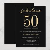 Invitation Script 50 & Fabuleux Anniversaire Noir Or (Devant / Derrière)