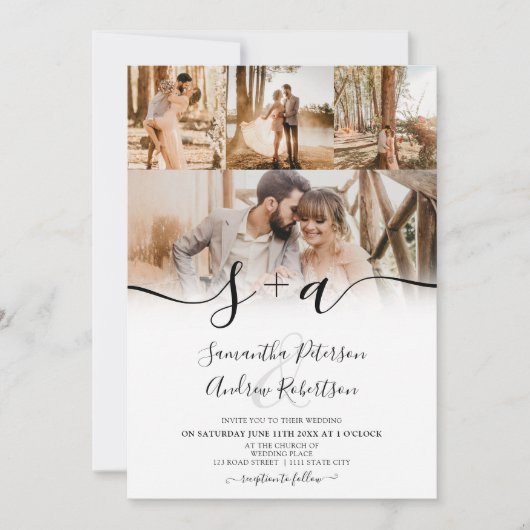 Invitation Script 5 photos simple moderne mariage (Devant)