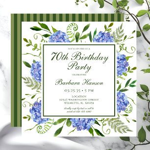Invitation Script 70th Birthday Blue Hydrangeas