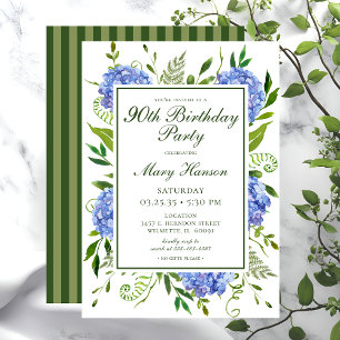 Invitation Script 90e anniversaire de Blue Hydrangeas