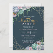 Invitation Script à la main et succulents fête d'anniversaire (Devant)