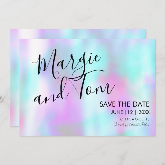 Invitation Script Abstrait super Enregistrer la date Rose Ble (Devant / Derrière)