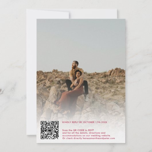 Invitation Script Ampersand photo magenta Qr code mariage (Dos)