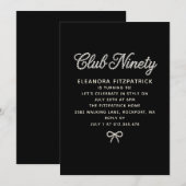 Invitation Script Arc Noir Blanc Perle pour 90e Anniversaire (Devant / Derrière)