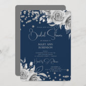 Invitation Script Argent Parties scintillant Florale Fête des (Devant / Derrière)