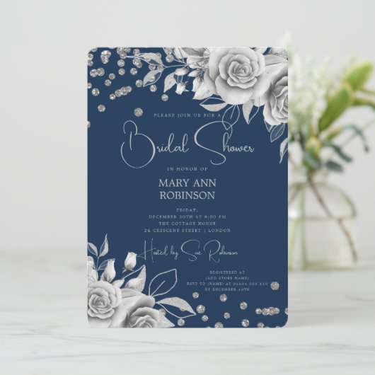 Invitation Script Argent Parties scintillant Florale Fête des (Debout devant)