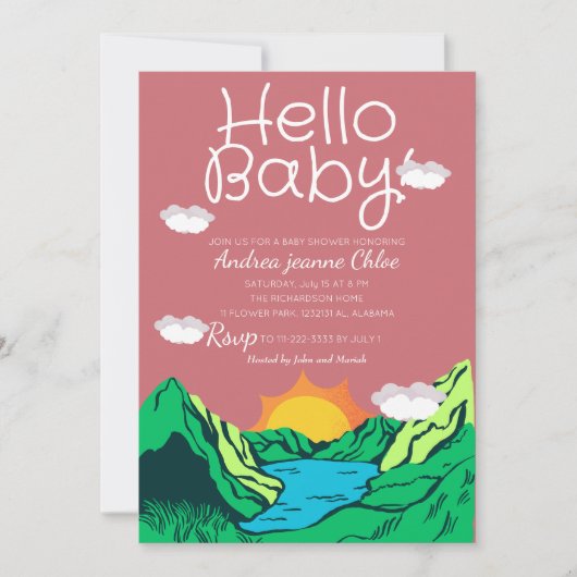 Invitation Script baby shower Simple Adventure Mountain (Devant)