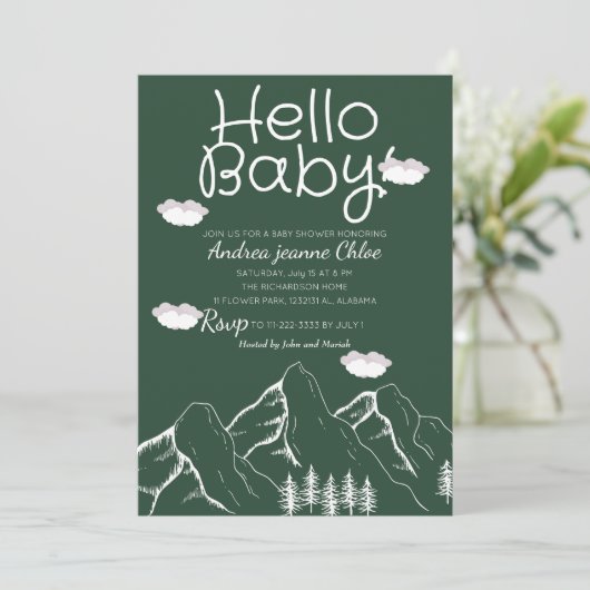 Invitation Script baby shower Simple Adventure Mountain (Debout devant)