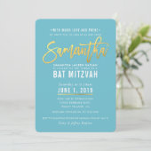 Invitation Script bat mitzvah en or blanc turquoise SAMANTHA (Debout devant)
