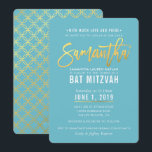 Invitation Script bat mitzvah en or blanc turquoise SAMANTHA<br><div class="desc">par kat massard >>> kat@simplysweetPAPERIE.com <<< Un design d'invitation branché pour la configuration BAR/BAT MITZVAH de votre enfant en tant que modèle il est simple pour vous d'ajouter vos propres détails, ou appuyez sur le bouton personnaliser et vous pouvez ajouter ou modifier du texte, des polices, des tailles, etc. CONSEIL...</div>