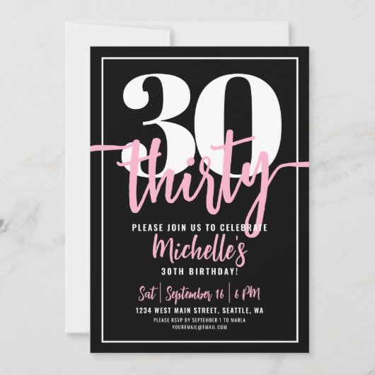 Invitation Script Black 30th Birthday Party (Devant)