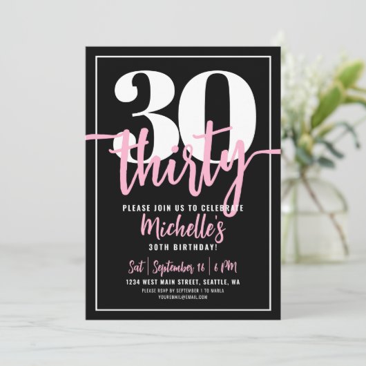 Invitation Script Black 30th Birthday Party (Debout devant)