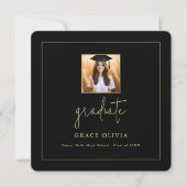 Invitation Script Black and Gold Graduation Party Photo (Devant)