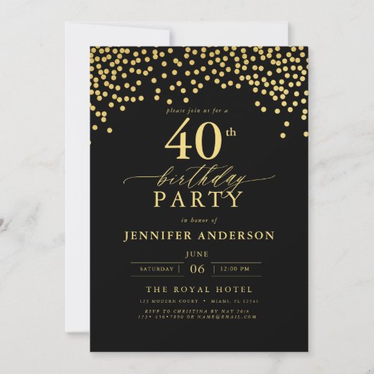 Invitation Script Black And Gold Quarante 40e anniversaire (Devant)