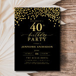 Invitation Script Black And Gold Quarante 40e anniversaire<br><div class="desc">Préparez-vous à une fête élégante avec une Invitation d'Anniversaire Black and Gold Script! Doté d'un luxueux script doré sur un arrière - plan noir élégant, ce design respire le raffinement et le charme intemporel. Parfait pour des anniversaires d'étape ou tout événement élégant, il allie sans effort l'élégance classique à l'esprit...</div>