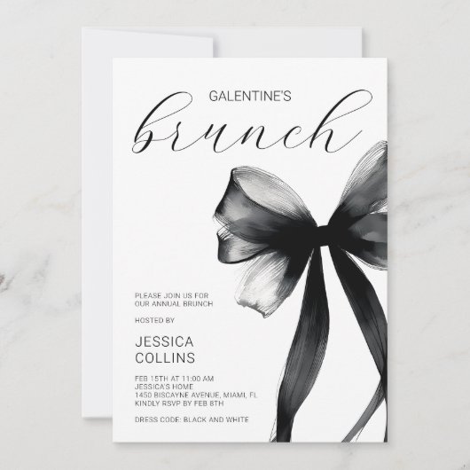 Invitation Script Black Bow Galentine's Day Brunch Party (Devant)
