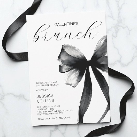 Invitation Script Black Bow Galentine's Day Brunch Party