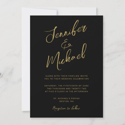 Invitation Script Black Gold moderne tout en un Mariage (Devant)