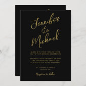 Invitation Script Black Gold moderne tout en un Mariage (Devant / Derrière)