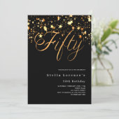 Invitation Script Black or étoiles élégant 50e anniversaire (Debout devant)