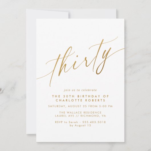Invitation Script blanc et or | Simple Elegant 30e anniversai (Devant)