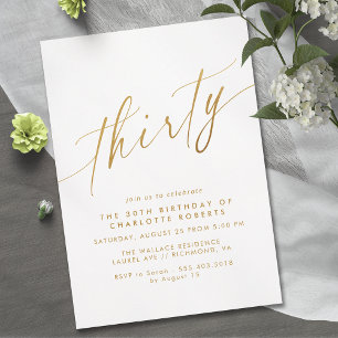 Invitation Script blanc et or   Simple Elegant 30e anniversai