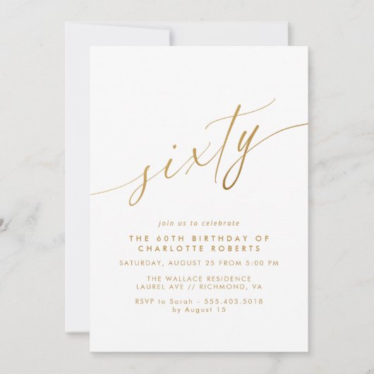 Invitation Script blanc et or | Simple Elegant 60e anniversai (Devant)