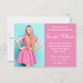 Invitation script blanc rose moderne design photo Graduation (Devant)
