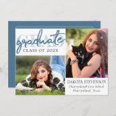 Invitation Script bleu diplômé | Cool Brush 2 Photo Keepsaké (Devant / Derrière)