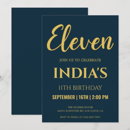 Invitation Script bleu et or 11e anniversaire de la Marine (Devant / Derrière)