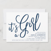 Invitation Script bleu et rose C'est un Baby shower féminin (Devant)