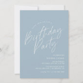 Invitation Script bleu poussiéreux | Moderne Simple Tout âge  (Devant)