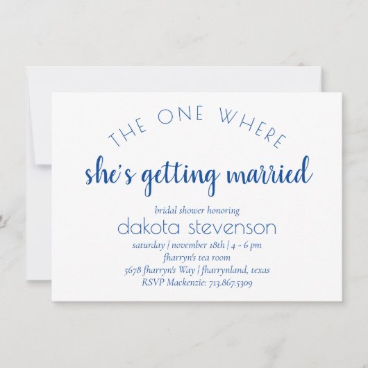 Invitation Script bleu simple | Une Où Elle Se Marie (Devant)