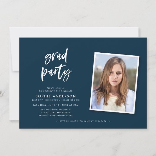 Invitation Script Blue and Red Photo Graduation Party (Devant)