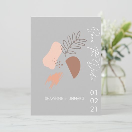 Invitation Script Boho Abstrait Enregistrer la date Photo Gre (Debout devant)