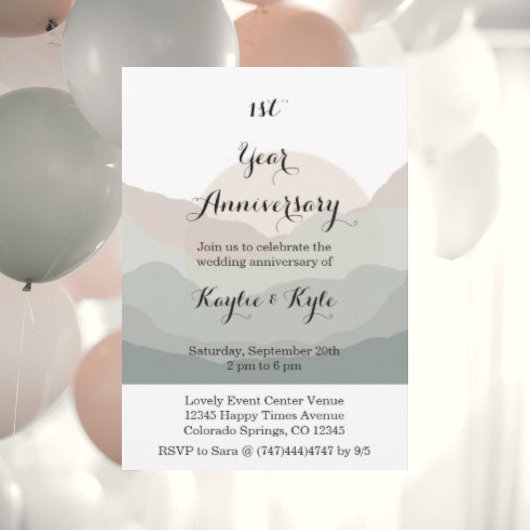 Invitation Script Boho Watercolor Mountain 1st Anniversary 