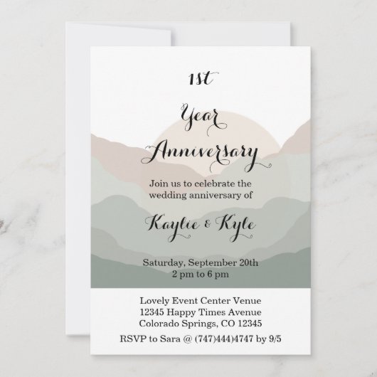 Invitation Script Boho Watercolor Mountain 1st Anniversary (Devant)