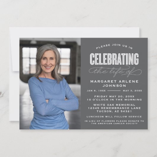 INVITATION SCRIPT BOLD MODERNE CÉLÉBRATION FUNÉRALE DE LA VIE (Devant)