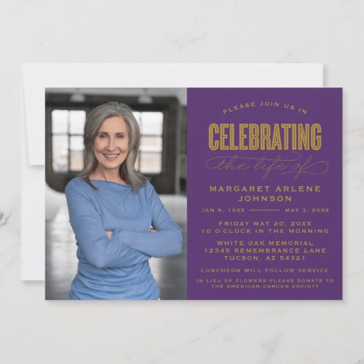 INVITATION SCRIPT BOLD MODERNE CÉLÉBRATION FUNÉRALE DE LA VIE (Devant)