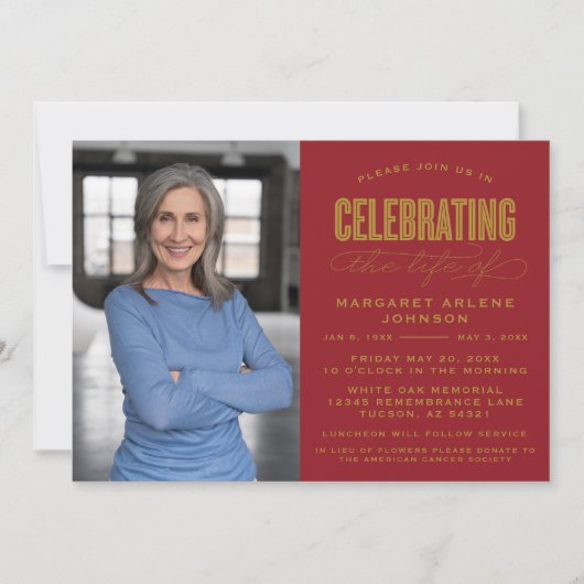 INVITATION SCRIPT BOLD MODERNE CÉLÉBRATION FUNÉRALE DE LA VIE (Devant)