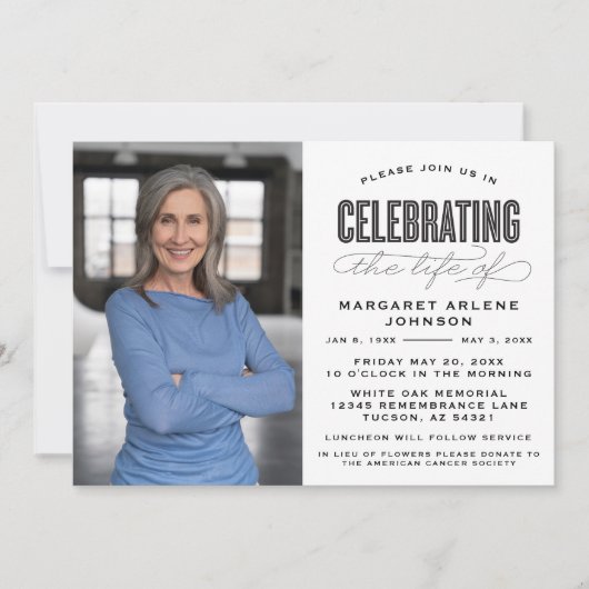 INVITATION SCRIPT BOLD MODERNE CÉLÉBRATION FUNÉRALE DE LA VIE (Devant)