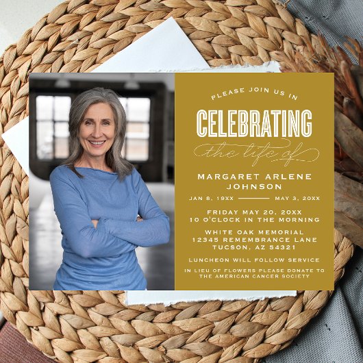 INVITATION SCRIPT BOLD MODERNE CÉLÉBRATION FUNÉRALE DE LA VIE