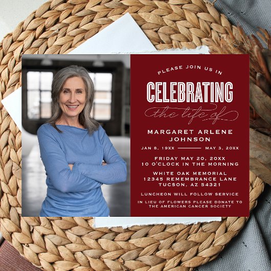 INVITATION SCRIPT BOLD MODERNE CÉLÉBRATION FUNÉRALE DE LA VIE