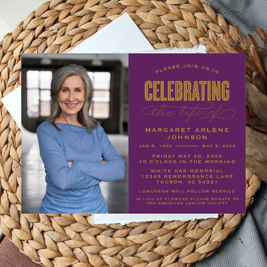 INVITATION SCRIPT BOLD MODERNE CÉLÉBRATION FUNÉRALE DE LA VIE