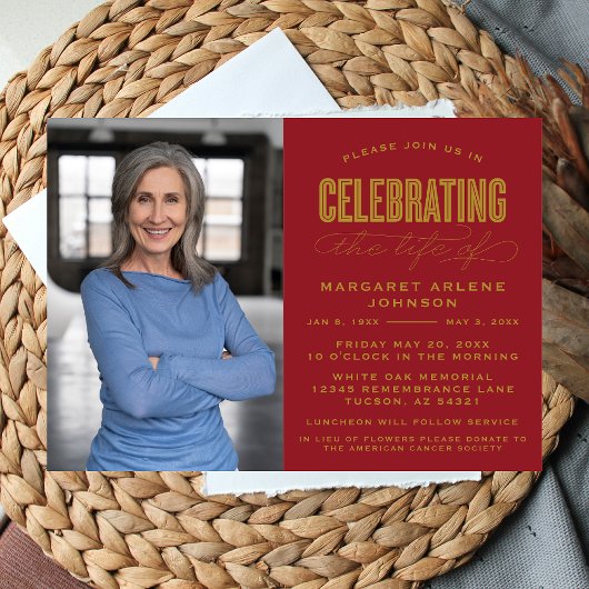 INVITATION SCRIPT BOLD MODERNE CÉLÉBRATION FUNÉRALE DE LA VIE