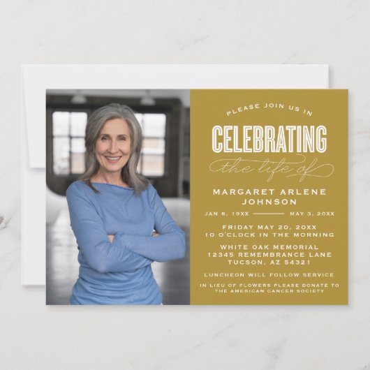 INVITATION SCRIPT BOLD MODERNE CÉLÉBRATION FUNÉRALE DE LA VIE (Devant)