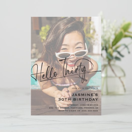 Invitation Script Bonjour Trente minimum Photo 30e anniversai (Debout devant)