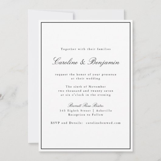 Invitation Script Bordure Classique Mariage Élégant Tout en u (Devant)